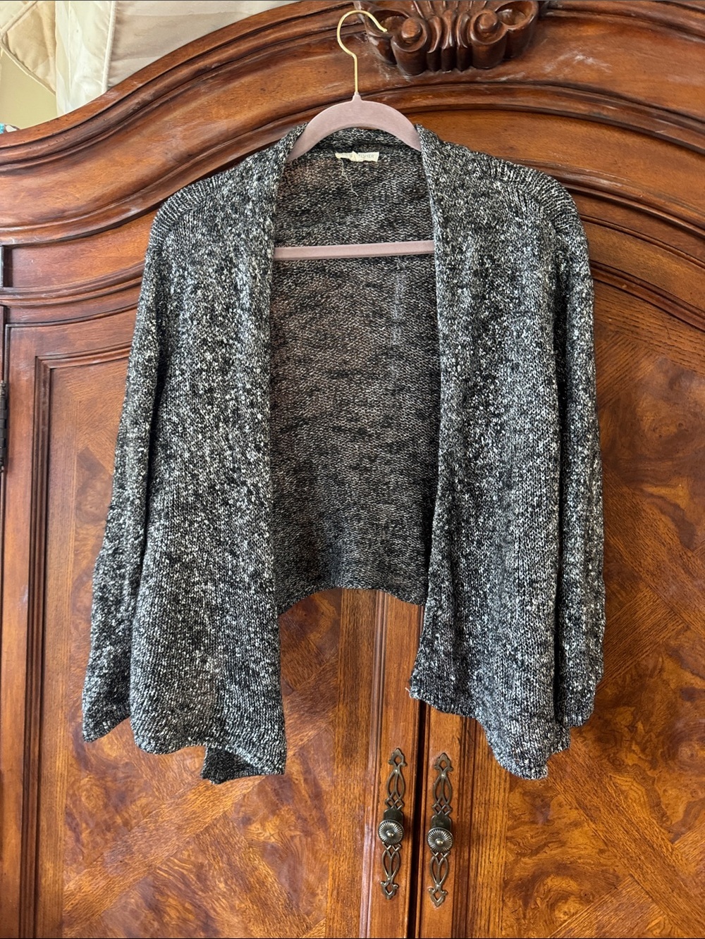 Eileen Fisher Black & White Marled Silver Black Open-Front Cardigan size Large